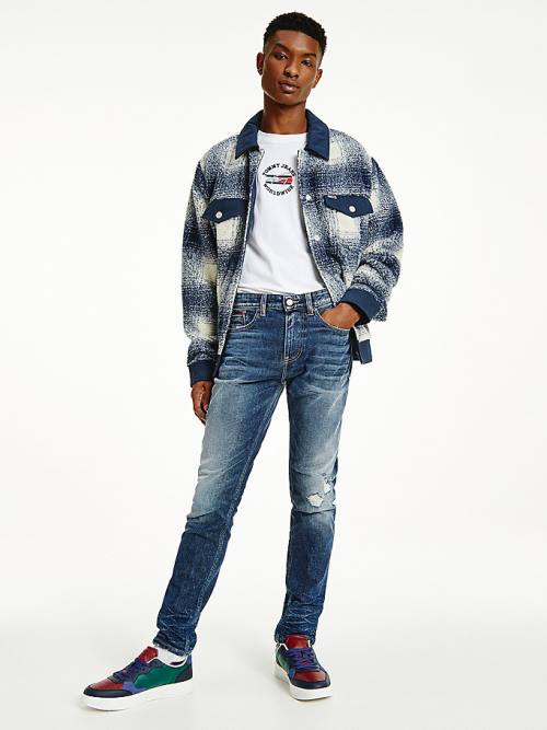 Muške Tommy Hilfiger Austin Slim Tapered Distressed Farmerke Denim Plava | TH087MOY