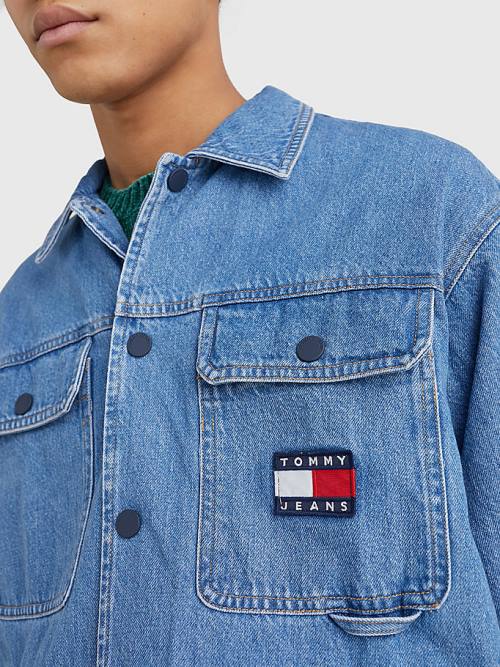 Muške Tommy Hilfiger Back Logo Denim Shacket Košulje Denim Plava | TH281UHD