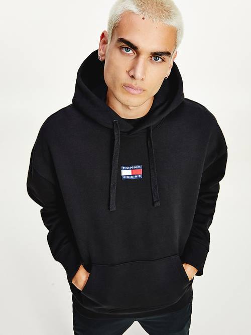 Muške Tommy Hilfiger Badge Organic Cotton Duks Hoodie Crna | TH235QEG