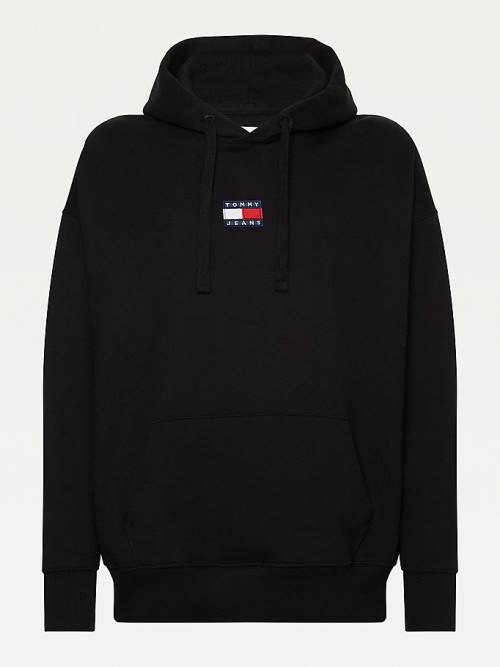 Muške Tommy Hilfiger Badge Organic Cotton Duks Hoodie Crna | TH235QEG