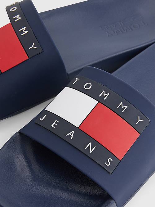 Muške Tommy Hilfiger Badge Pool Slides Sandale Plava | TH256YQK