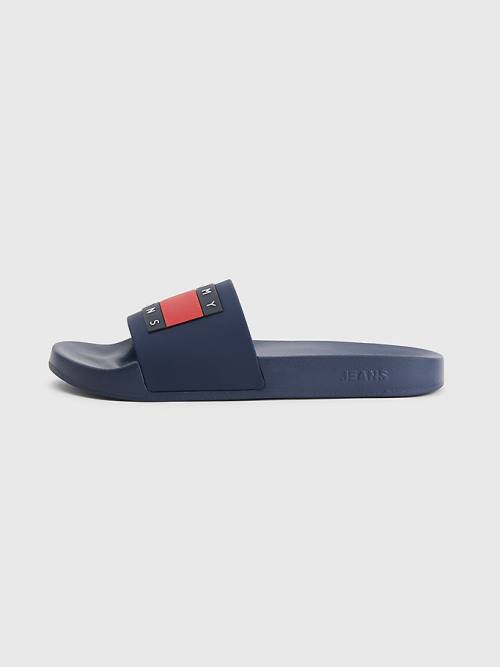 Muške Tommy Hilfiger Badge Pool Slides Sandale Plava | TH256YQK