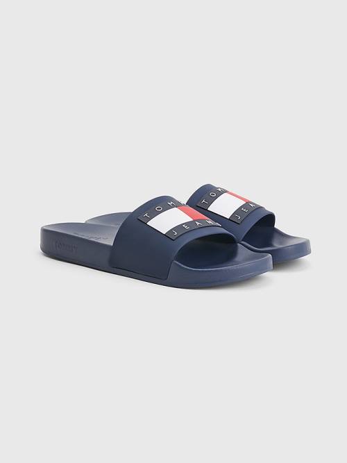 Muške Tommy Hilfiger Badge Pool Slides Sandale Plava | TH256YQK