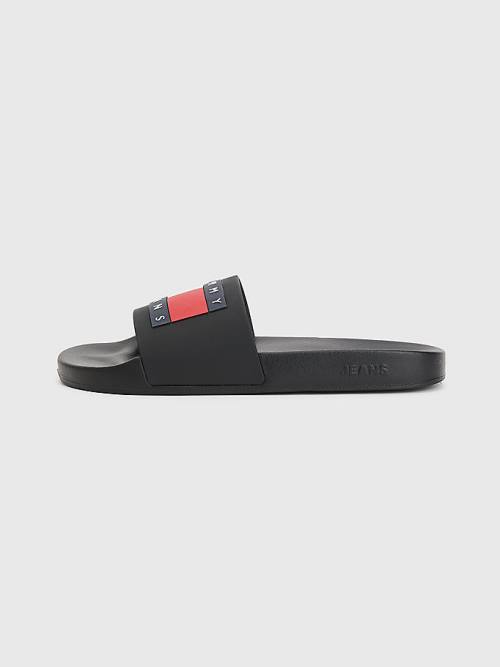 Muške Tommy Hilfiger Badge Pool Slides Sandale Crna | TH690RPG