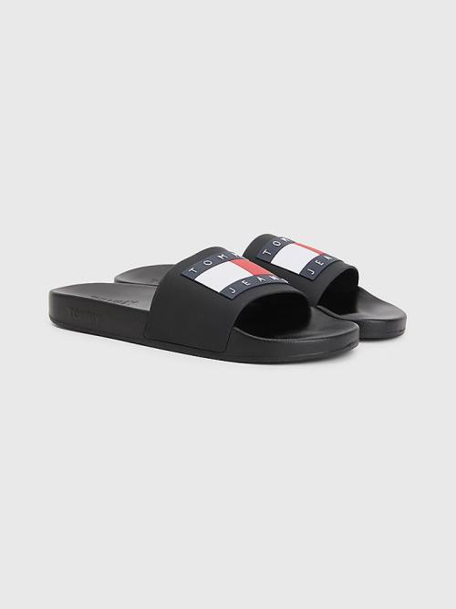 Muške Tommy Hilfiger Badge Pool Slides Sandale Crna | TH690RPG