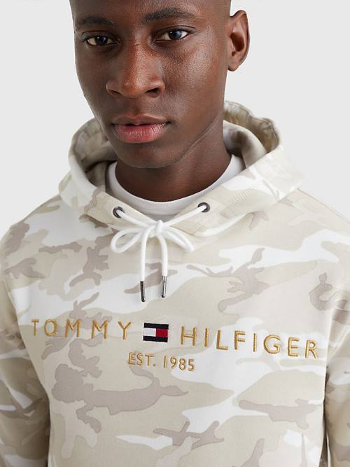 Muške Tommy Hilfiger Camo Logo Duks Hoodie Bela | TH937BHZ