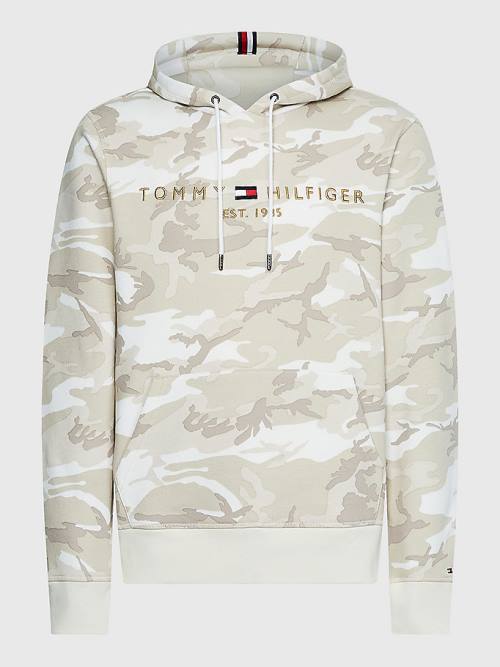 Muške Tommy Hilfiger Camo Logo Duks Hoodie Bela | TH937BHZ