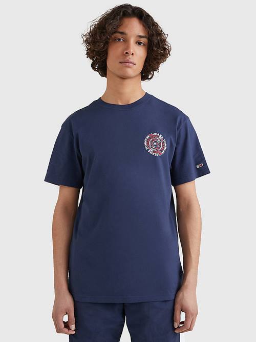 Muške Tommy Hilfiger Circular Back Logo Majice Plava | TH687YJQ