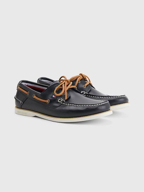 Muške Tommy Hilfiger Classic Leather Boat Casual Cipele Plava | TH394KFU