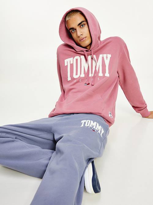 Muške Tommy Hilfiger College Logo Duks Hoodie Roza | TH567XBR