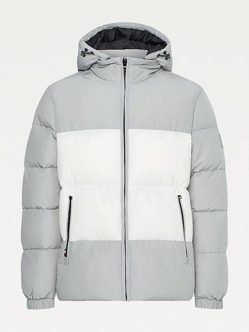 Muške Tommy Hilfiger Colour-Blocked Hooded High Loft Puffer Jakna Siva | TH405ZHK