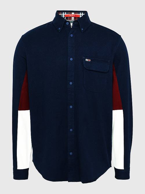 Muške Tommy Hilfiger Colour-Blocked Organic Cotton Twill Košulje Plava | TH386HXV