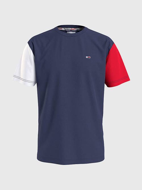 Muške Tommy Hilfiger Colour-Blocked Organic Cotton Majice Plava | TH529JTY