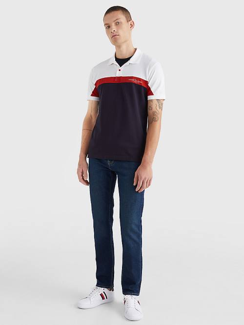 Muške Tommy Hilfiger Colour-Blocked Regular Fit Polo Majice Plava | TH463CTG