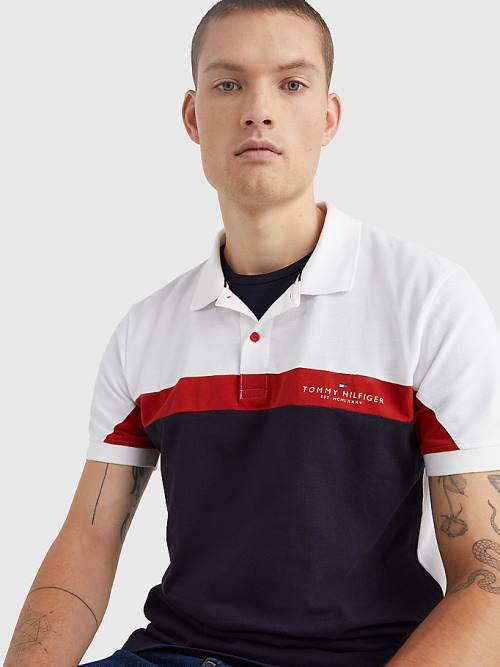 Muške Tommy Hilfiger Colour-Blocked Regular Fit Polo Majice Plava | TH463CTG