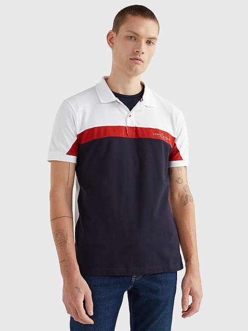 Muške Tommy Hilfiger Colour-Blocked Regular Fit Polo Majice Plava | TH463CTG