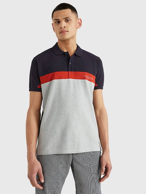 Muške Tommy Hilfiger Colour-Blocked Regular Fit Polo Majice Siva | TH970GKH