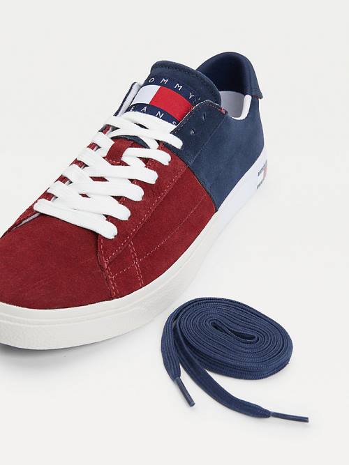 Muške Tommy Hilfiger Colour-Blocked Suede Low-Top Patike Plava | TH023VUI