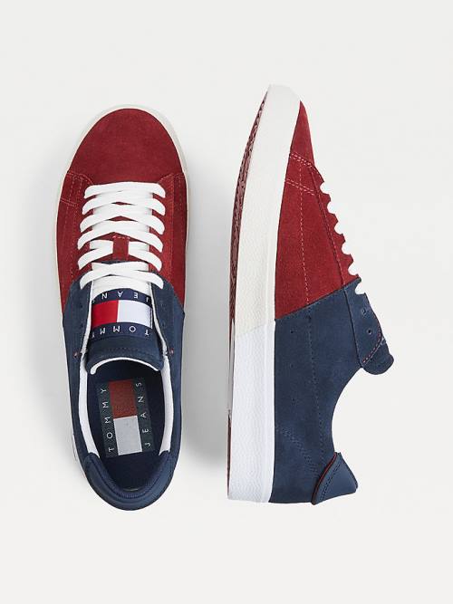 Muške Tommy Hilfiger Colour-Blocked Suede Low-Top Patike Plava | TH023VUI