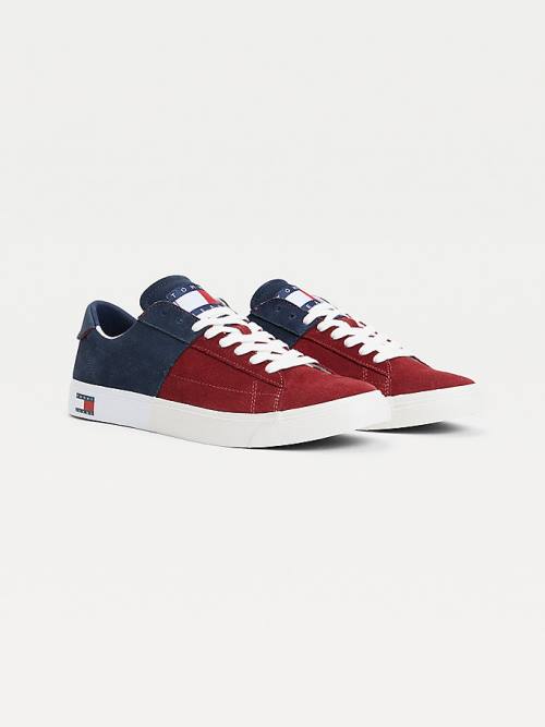 Muške Tommy Hilfiger Colour-Blocked Suede Low-Top Patike Plava | TH023VUI