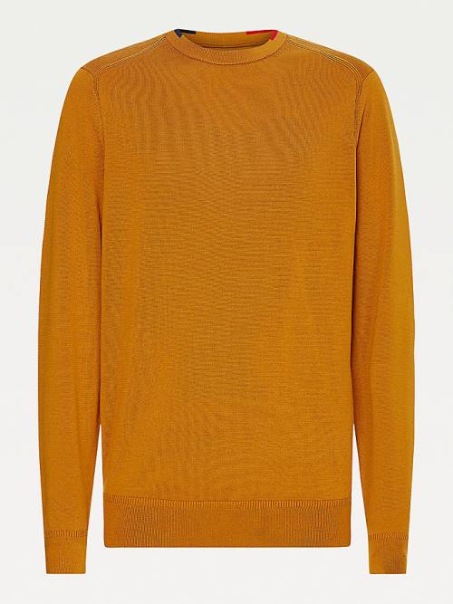 Muške Tommy Hilfiger Contrast Detail Pima Cotton Jumper Džemper Zlato | TH758PQF