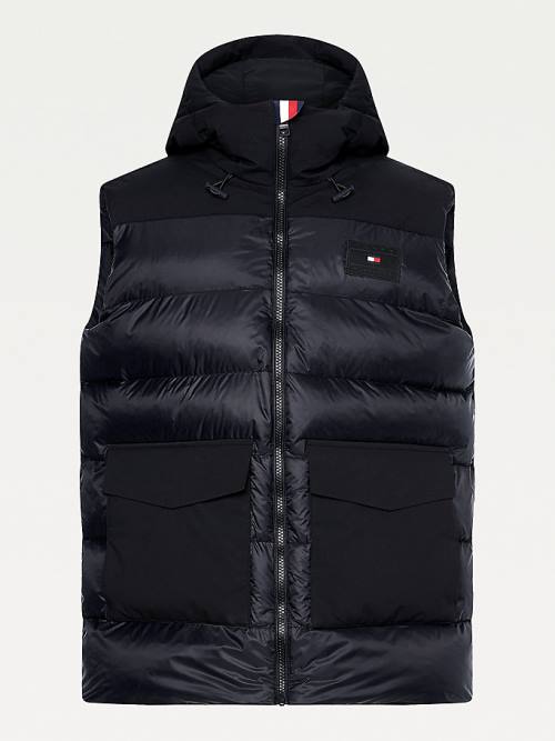 Muške Tommy Hilfiger Contrast Fabric Hooded Vest Kaputi Crna | TH865HXL