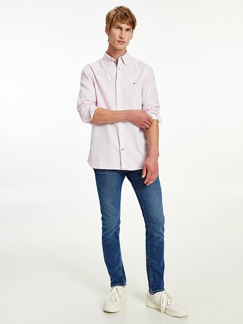 Muške Tommy Hilfiger Cotton Melange Dobby Slim Fit Košulje Roza | TH491NJW