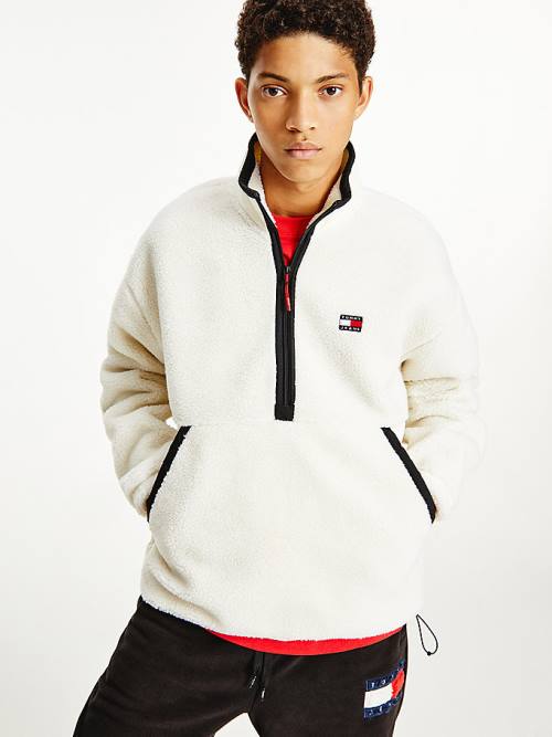 Muške Tommy Hilfiger Cozy Tommy Badge Sherpa Half-Zip Sweatshirt Duks Hoodie Bela | TH516KGU