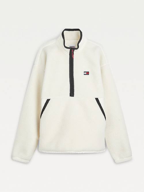 Muške Tommy Hilfiger Cozy Tommy Badge Sherpa Half-Zip Sweatshirt Duks Hoodie Bela | TH516KGU