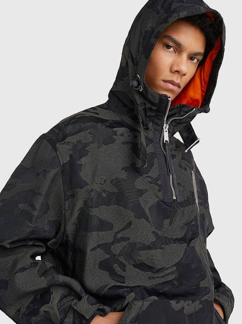 Muške Tommy Hilfiger Crest Camo Print Pull-On Hooded Kaputi Crna | TH596EHA