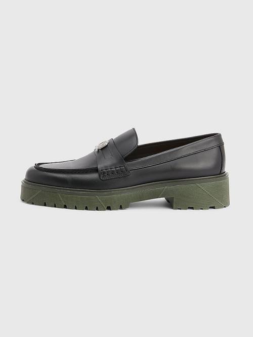 Muške Tommy Hilfiger Crest Chunky Leather Loafers Svečane cipele Crna | TH649TYE