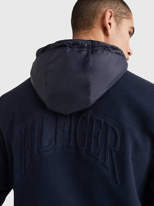 Muške Tommy Hilfiger Crest Polar Fleece Relaxed Fit Duks Hoodie Plava | TH796PEU