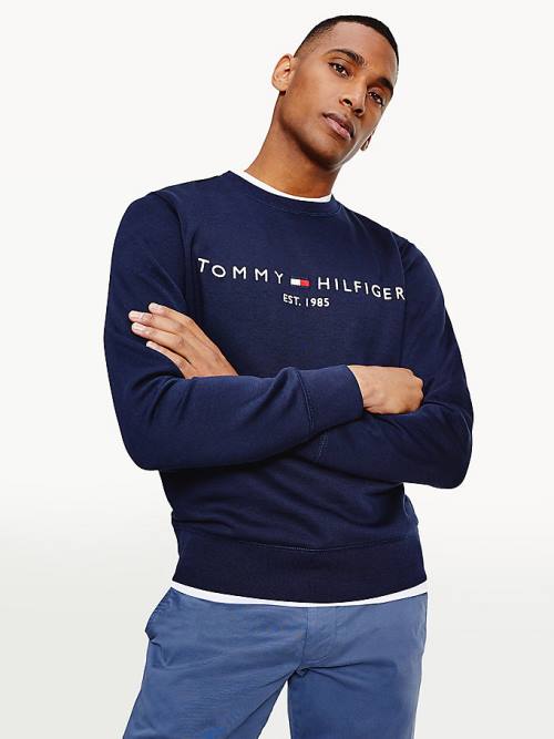 Muške Tommy Hilfiger Crew Neck Logo Duksevi Plava | TH290EBL