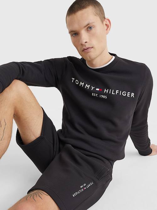 Muške Tommy Hilfiger Crew Neck Logo Duksevi Crna | TH635XMF