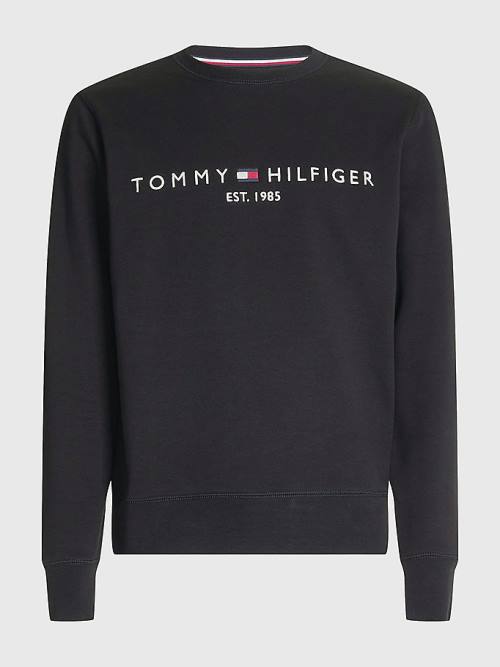 Muške Tommy Hilfiger Crew Neck Logo Duksevi Crna | TH635XMF