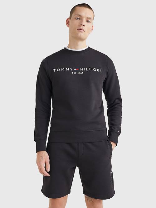 Muške Tommy Hilfiger Crew Neck Logo Duksevi Crna | TH635XMF