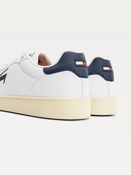 Muške Tommy Hilfiger Cupsole Leather Logo Patike Bela | TH952VIW