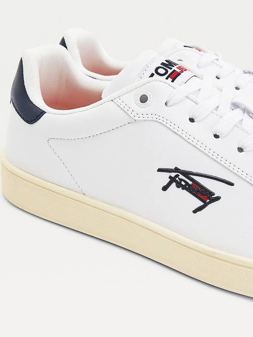 Muške Tommy Hilfiger Cupsole Leather Logo Patike Bela | TH952VIW