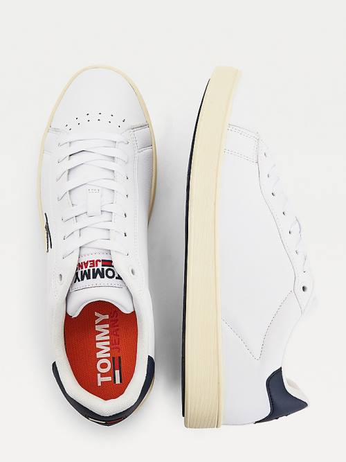 Muške Tommy Hilfiger Cupsole Leather Logo Patike Bela | TH952VIW