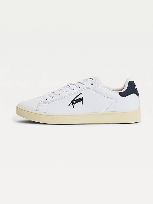 Muške Tommy Hilfiger Cupsole Leather Logo Patike Bela | TH952VIW