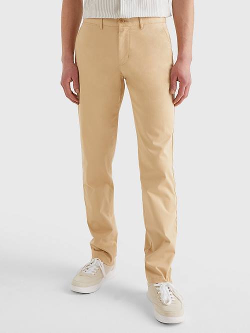 Muške Tommy Hilfiger Denton Straight Fit Satin Chinos Pantalone Bež | TH524RIS