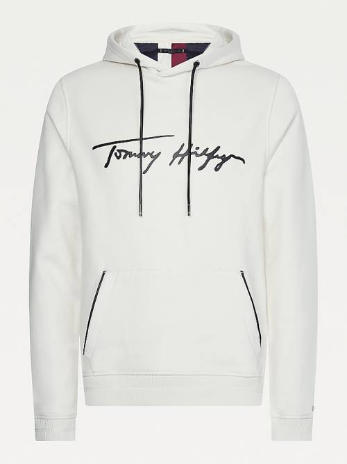 Muške Tommy Hilfiger Elevated TH Signature Duks Hoodie Bela | TH327MRZ