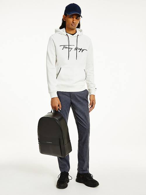 Muške Tommy Hilfiger Elevated TH Signature Duks Hoodie Bela | TH327MRZ