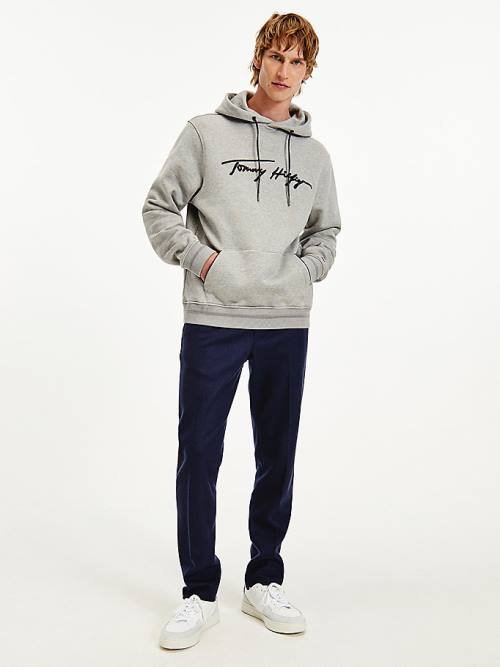 Muške Tommy Hilfiger Elevated TH Signature Duks Hoodie Siva | TH342HGO