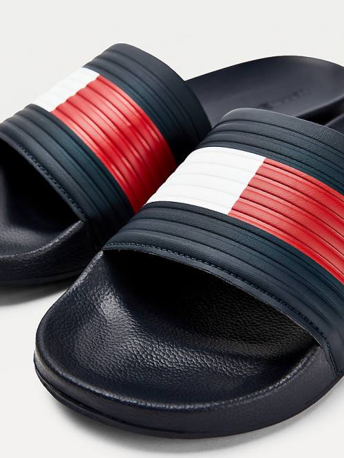 Muške Tommy Hilfiger Embossed Flag Pool Slides Sandale Plava | TH175UTL