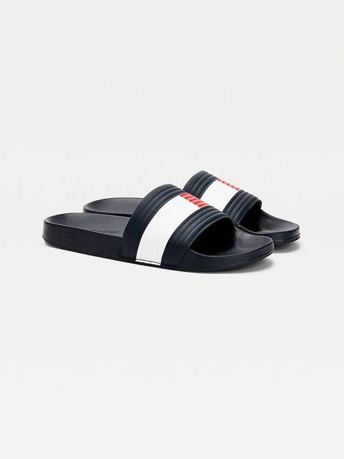 Muške Tommy Hilfiger Embossed Flag Pool Slides Sandale Plava | TH175UTL