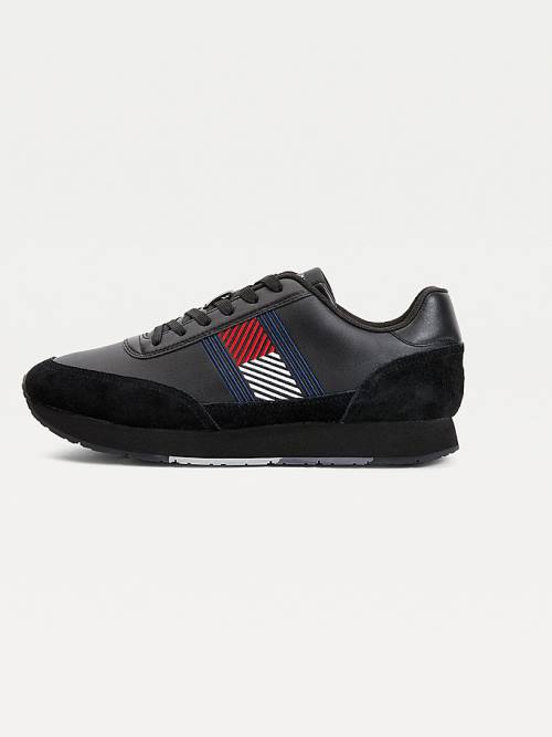 Muške Tommy Hilfiger Essential Leather Flag Runner Patike Crna | TH204FYK