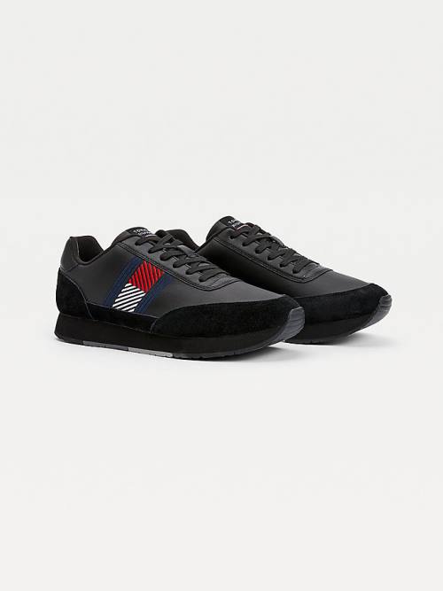 Muške Tommy Hilfiger Essential Leather Flag Runner Patike Crna | TH204FYK