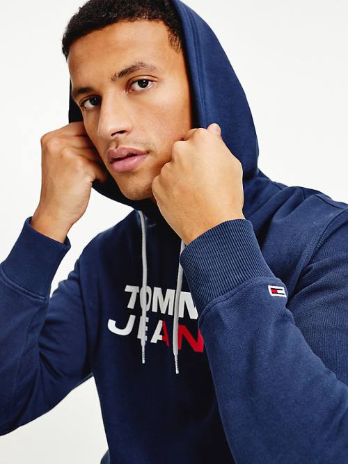 Muške Tommy Hilfiger Essential Logo Duks Hoodie Plava | TH360EXB