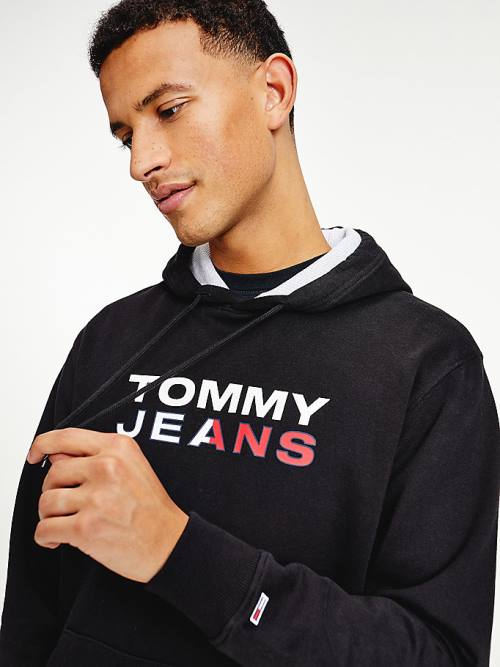 Muške Tommy Hilfiger Essential Logo Duks Hoodie Crna | TH782PWV